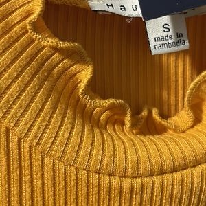 Yellow. Ribbed Sleeveless Turtleneck T-Shirt